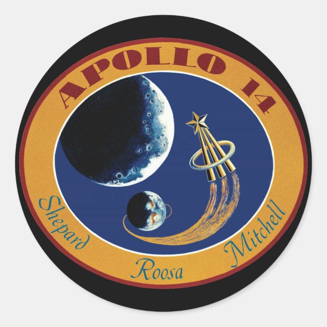 Pegatina Redonda Logo de Parche Apolo 14 de la NASA (Anverso)