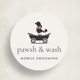 Pegatina Redonda Logo de Peluquería Canina Móvil Clásica Elegante