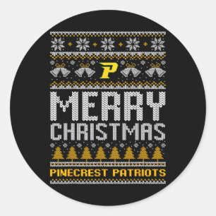 Pegatina Redonda Logo de Pinecrest Patriots Feliz Navidad Feo Sudor