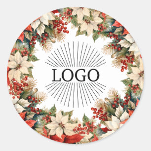 Pegatina Redonda Logo de Poinsettias Navidades