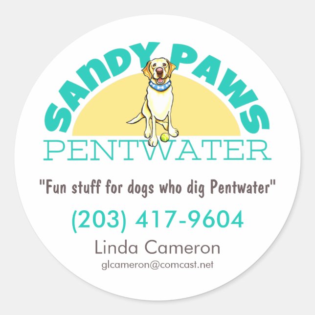 Pegatina Redonda Logo de Sandy Paws Mascota (Anverso)