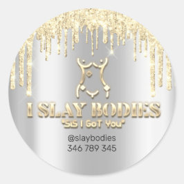 Pegatina Redonda Logo de Slay Bodies Estética esculpiendo gotas de 