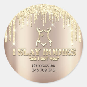 Pegatina Redonda Logo de Slay Bodies Rosa de escultura estética de 
