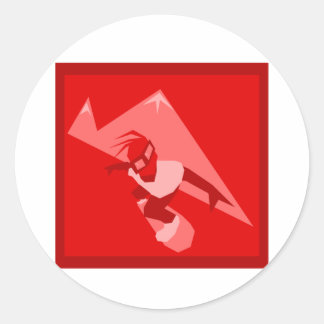 Pegatina Redonda Logo de Snowboard Rojo