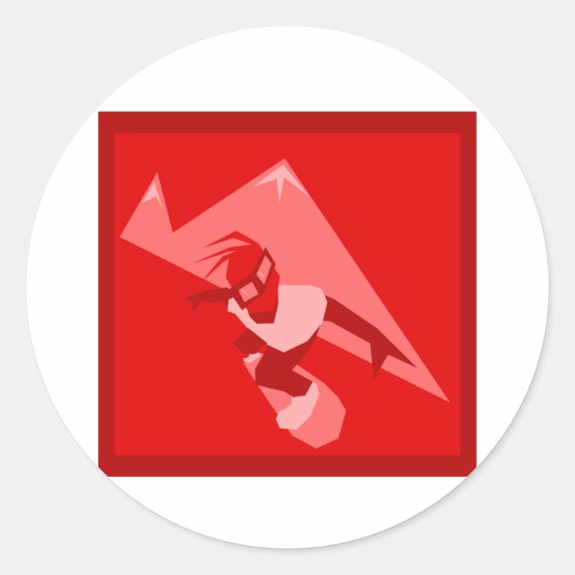 Pegatina Redonda Logo de Snowboard Rojo (Anverso)
