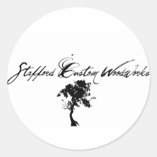Pegatina Redonda Logo de Stafford Personalizado Woodworks - Blanco 
