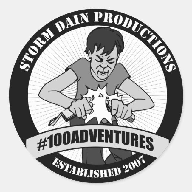 Pegatina Redonda Logo de Storm Dain Productions (Anverso)