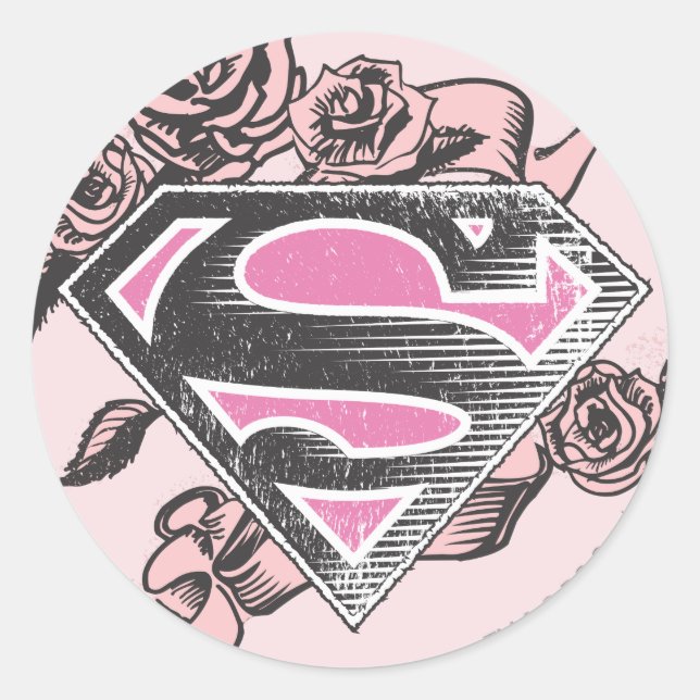 Pegatina Redonda Logo de Supergirl con Rosas (Anverso)