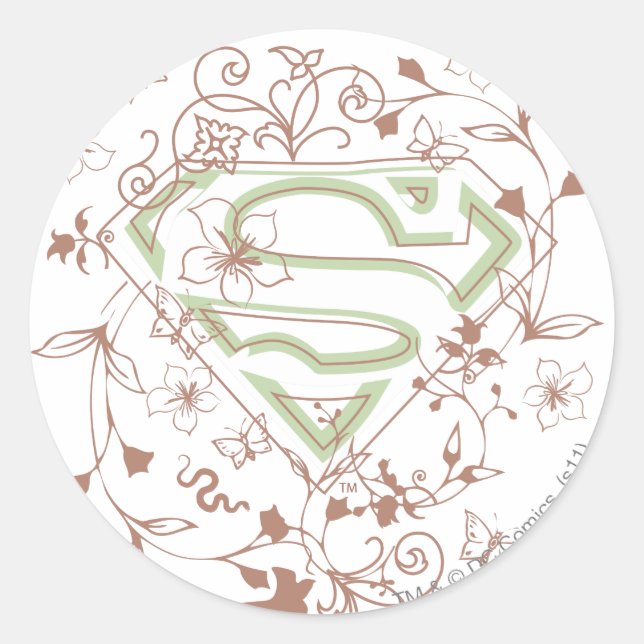Pegatina Redonda Logo de Supergirl Green Floral (Anverso)