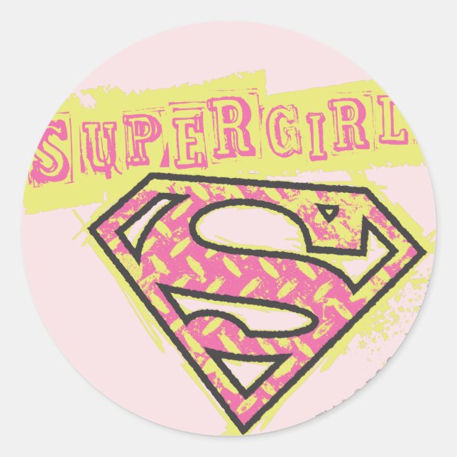 Pegatina Redonda Logo de Supergirl Grunge Rosa (Anverso)
