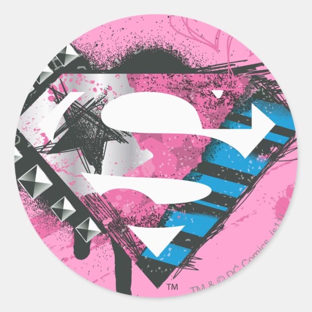 Pegatina Redonda Logo de Supergirl Hearts (Anverso)