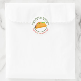 Pegatina Redonda Logo de Taco para Restaurante Mexicano