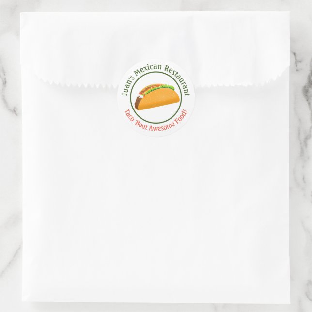 Pegatina Redonda Logo de Taco para Restaurante Mexicano (Bolso)