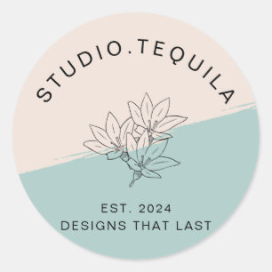 Pegatina Redonda Logo de texto curvo en gris y beige