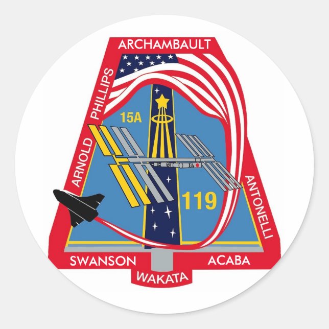 Pegatina Redonda Logo de TU_NOMBRE_AQUÍ STS-119 (Anverso)