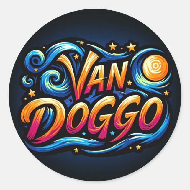 Pegatina Redonda Logo de Van Doggo (Anverso)