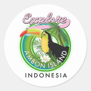 Pegatina Redonda Logo de viaje de la isla de Ambon Indonesia