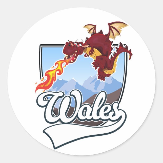 Pegatina Redonda Logo de Wales Dragon (Anverso)