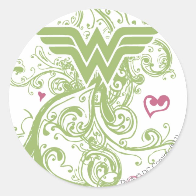 Pegatina Redonda Logo de Wonman Green Swirls (Anverso)