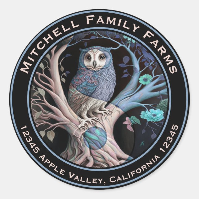 Pegatina Redonda Logo de Yin Yang Owl (Anverso)