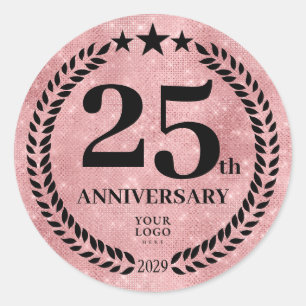 Pegatina Redonda Logo del 25º aniversario del estilo Purpurina rosa