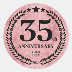 Pegatina Redonda Logo del 35º aniversario del estilo Purpurina rosa