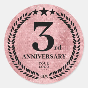 Pegatina Redonda Logo del 3er aniversario del estilo Purpurina Rosa