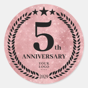 Pegatina Redonda Logo del 5º aniversario del estilo Purpurina rosad