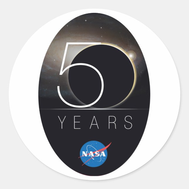 Pegatina Redonda Logo del 50 aniversario de la NASA (Anverso)