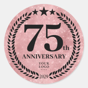 Pegatina Redonda Logo del 75º aniversario del estilo Purpurina rosa