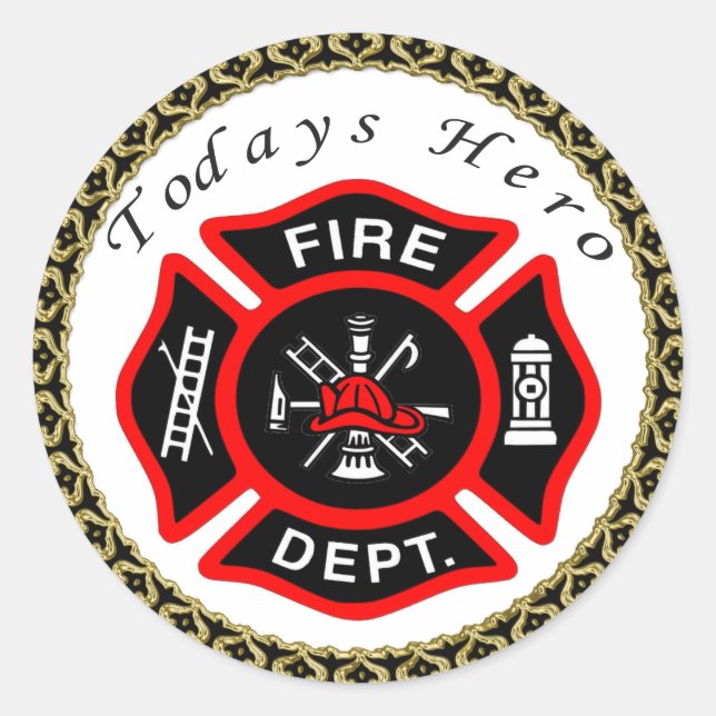 Pegatina Redonda Logo del Departamento de Incendios Negro y Rojo (Anverso)