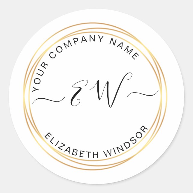 Pegatina Redonda Logo del monograma del círculo dorado moderno (Anverso)