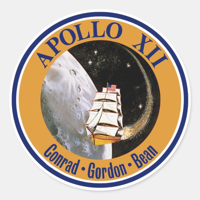Pegatina Redonda Logo del parche de la misión Apolo 12 (Anverso)