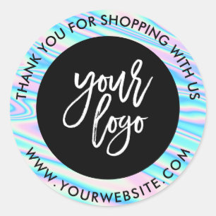 Pegatina Redonda Logo del personalizado arcoiris holográfico negro