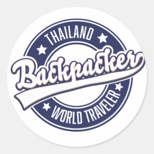 Pegatina Redonda Logo del viajero mundial en mochilero de Tailandia