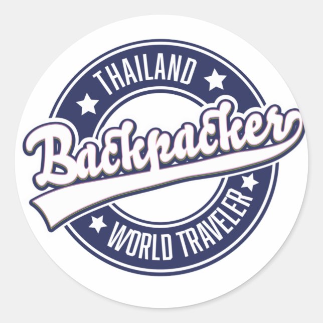 Pegatina Redonda Logo del viajero mundial en mochilero de Tailandia (Anverso)