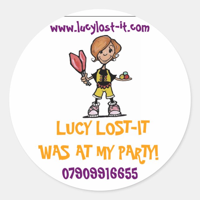 Pegatina Redonda logo en progreso, LUCY LOST-ITWAS EN MI FIESTA!... (Anverso)
