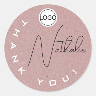 Pegatina Redonda Logo exclusivo de Signature Pink Kraft