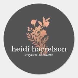 Pegatina Redonda Logo floral de oro Rosa en gris oscuro