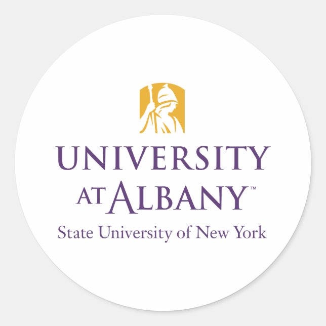 Pegatina Redonda Logo icónico de la Universidad de Albany (Anverso)