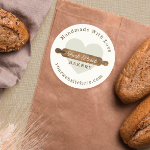 Pegatina Redonda Logo Mínimo de panadería Rolling Pin