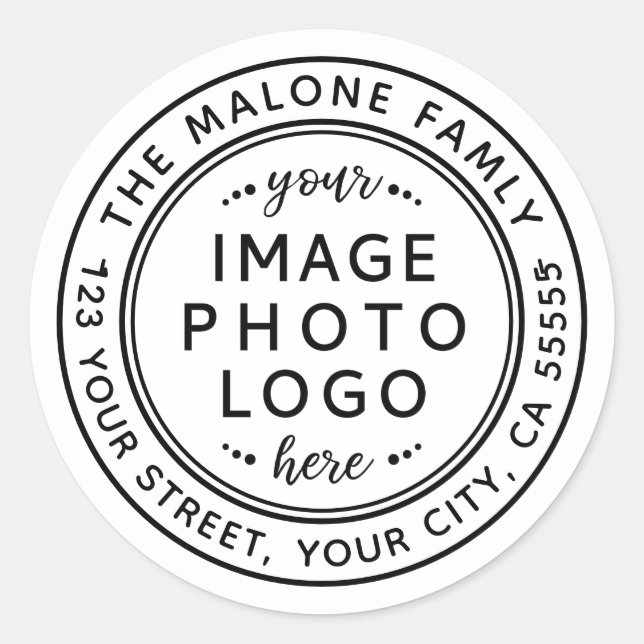 Pegatina Redonda Logo mínimo de personalizado blanco o dirección de (Anverso)