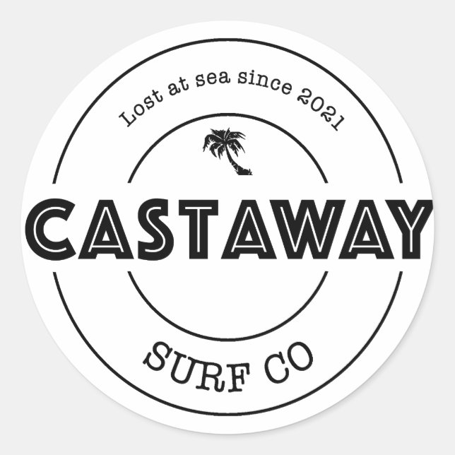 Pegatina Redonda Logo original de Castaway Surf Co. (Anverso)