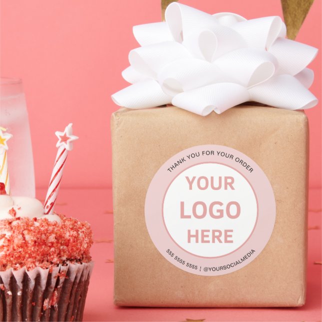 Pegatina Redonda Logo Personalizado de panadería rosa (Fiesta)