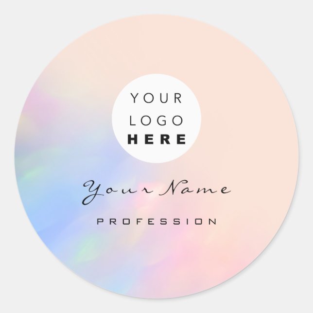 Pegatina Redonda Logo Pestañas Maquillaje Cabello Uñas Rosa Holográ (Anverso)