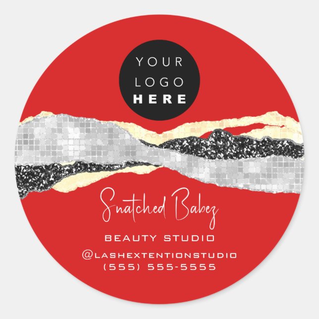 Pegatina Redonda Logo QR Code Hairdresser maquillaje Stroup Red Gol (Anverso)