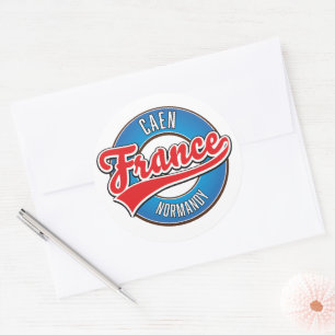 Pegatina Redonda Logo retro de Caen Normandy France
