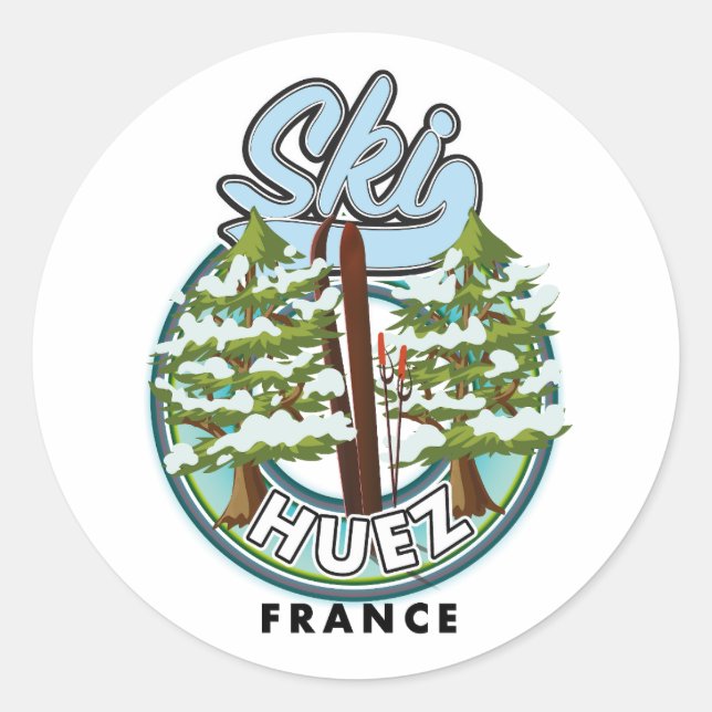 Pegatina Redonda Logo retro de Huez Ski (Anverso)