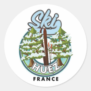 Pegatina Redonda Logo retro de Huez Ski