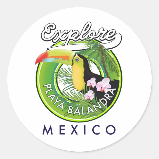 Pegatina Redonda Logo retro de Playa Balandra México (Anverso)